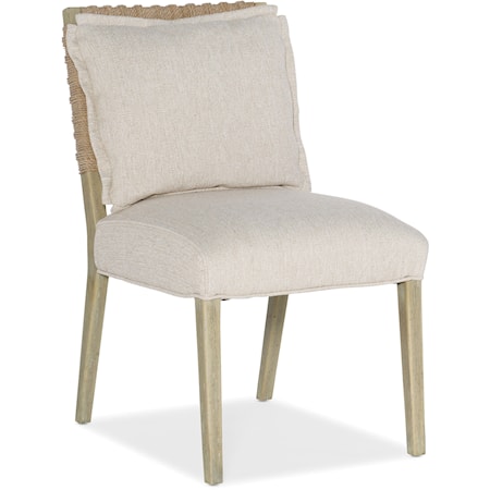 Coastal Woven Back Side Chair with Upholstered Seat