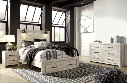 Queen Panel Storage Bed, Dresser And 2 Nightstands