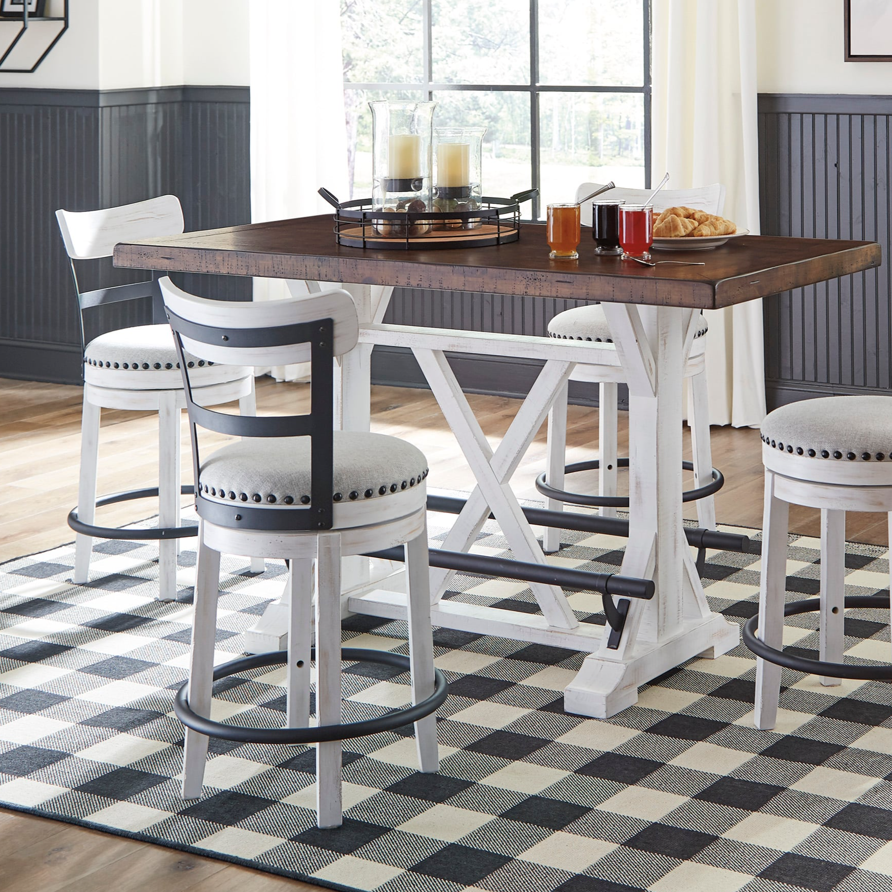 Valebeck Counter Height Dining Table and 2 Barstools Furniture and More Table Chair Set 3 Pc