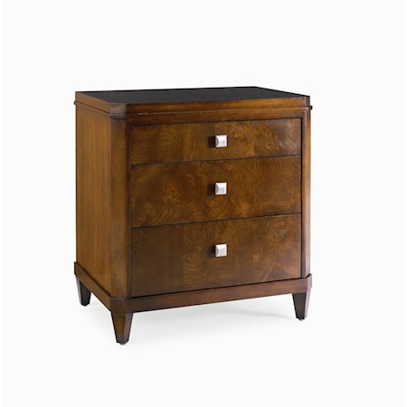 Transitional 3-Drawer Bedside Chest with Tapered Legs