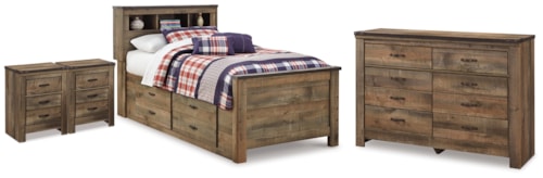 Twin Bookcase Bed, Dresser And 2 Nightstands