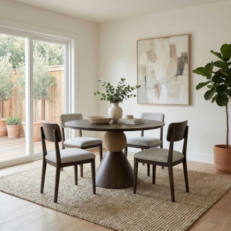 5-pc. Rd. Pedestal Dining Set w/Uph. Chairs