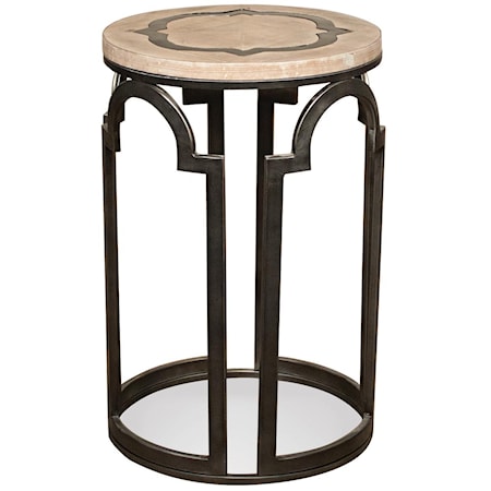 Contemporary Rustic Round Chairside Table with Reclaimed Wood Top