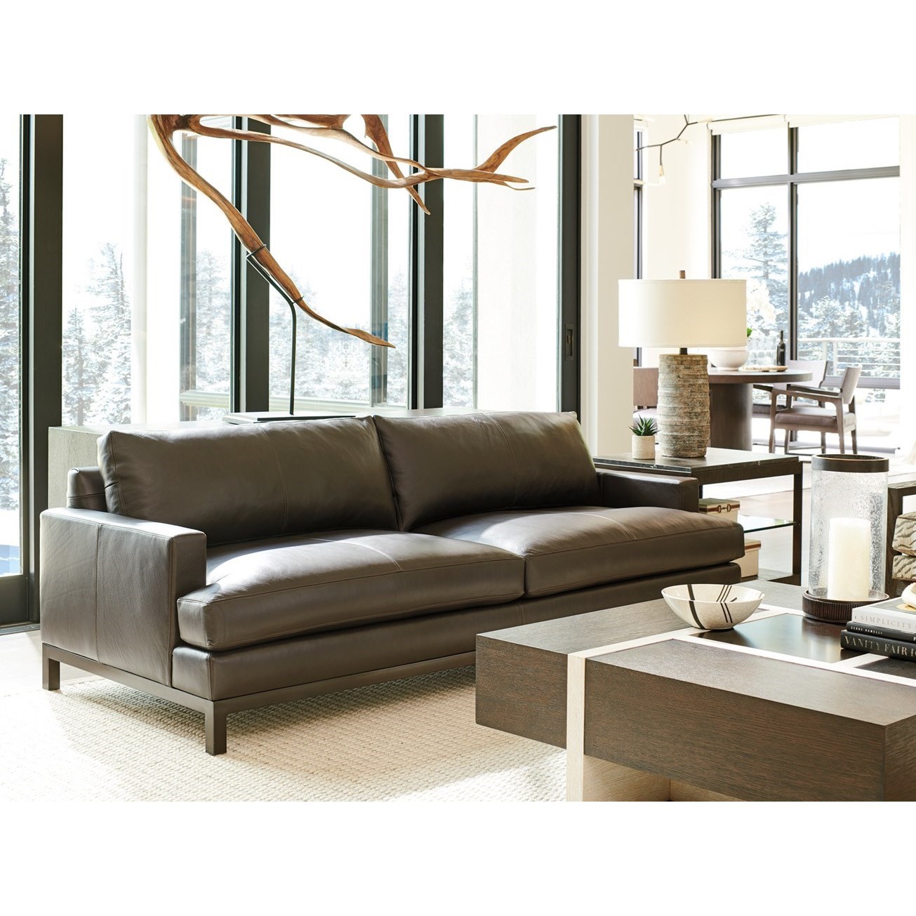 Horizon Sofa w/ Dark Brown Leather &amp; Bronze