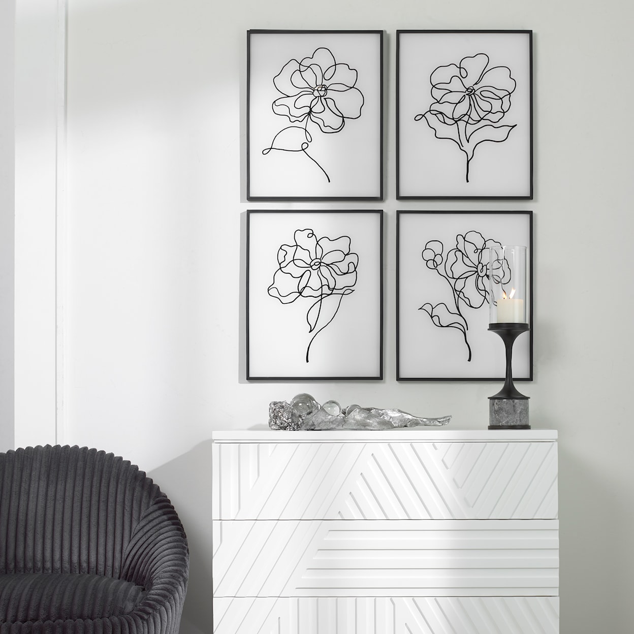 Uttermost Bloom Bloom Black White Framed Prints S/4