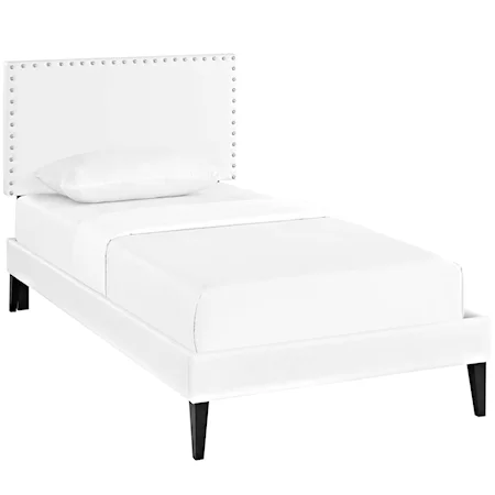 Twin Vinyl Platform Bed with Squared Tapered Legs
