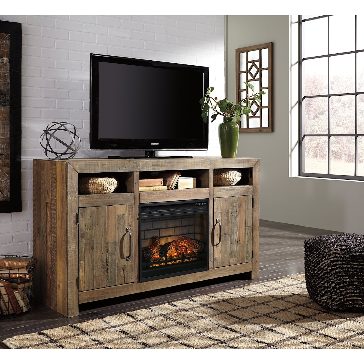 Ashley Signature Design Sommerford 62" TV Stand with Electric Fireplace