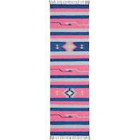 2'3" x 7'6" Pink/Blue Runner Rug