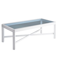 Outdoor Coastal Rectangular Cocktail Table with Blue Glass Top