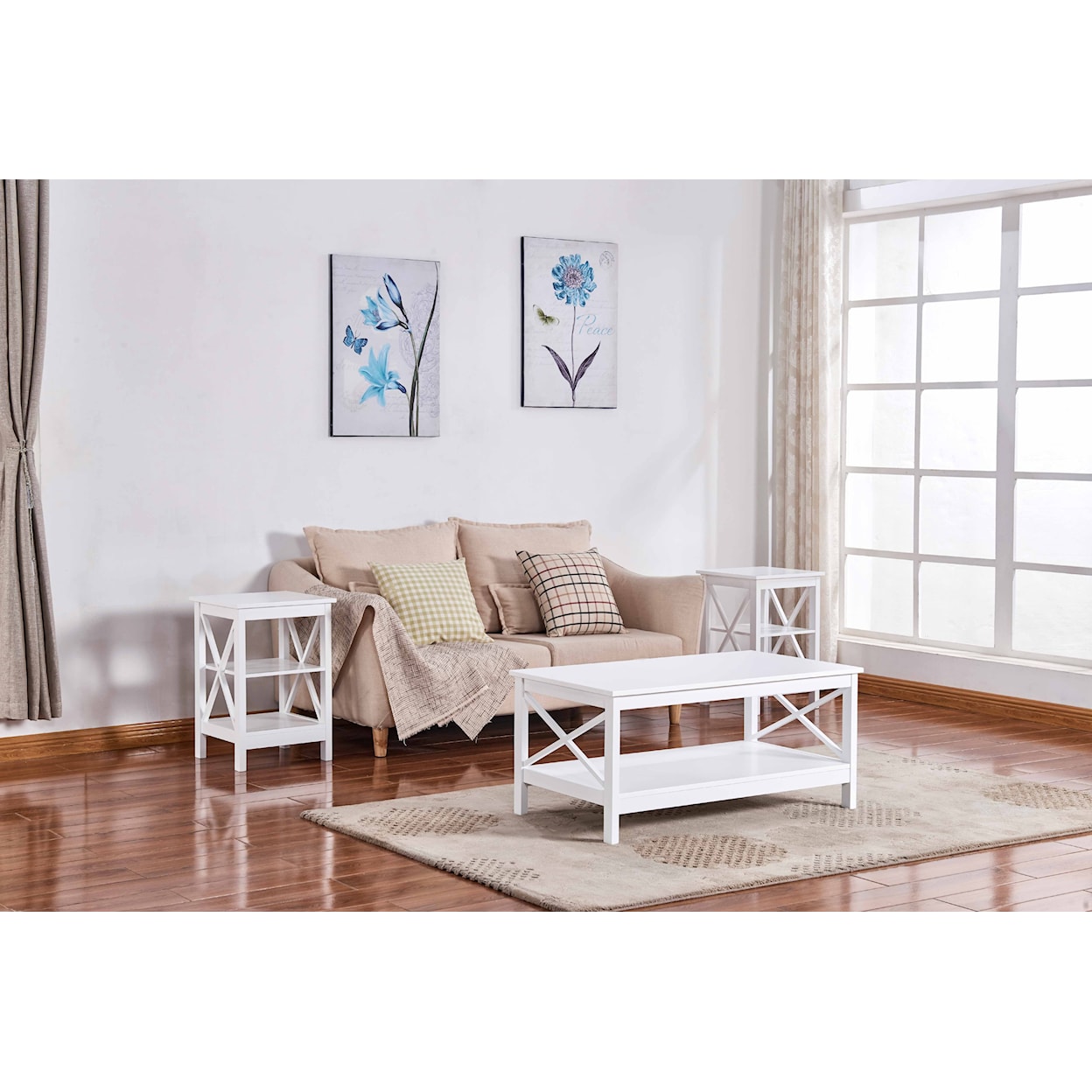 Milton Greens Stars Coffee Tables WHITE X-SIDE PANEL COFFEE TABLE | WITH BOTTO