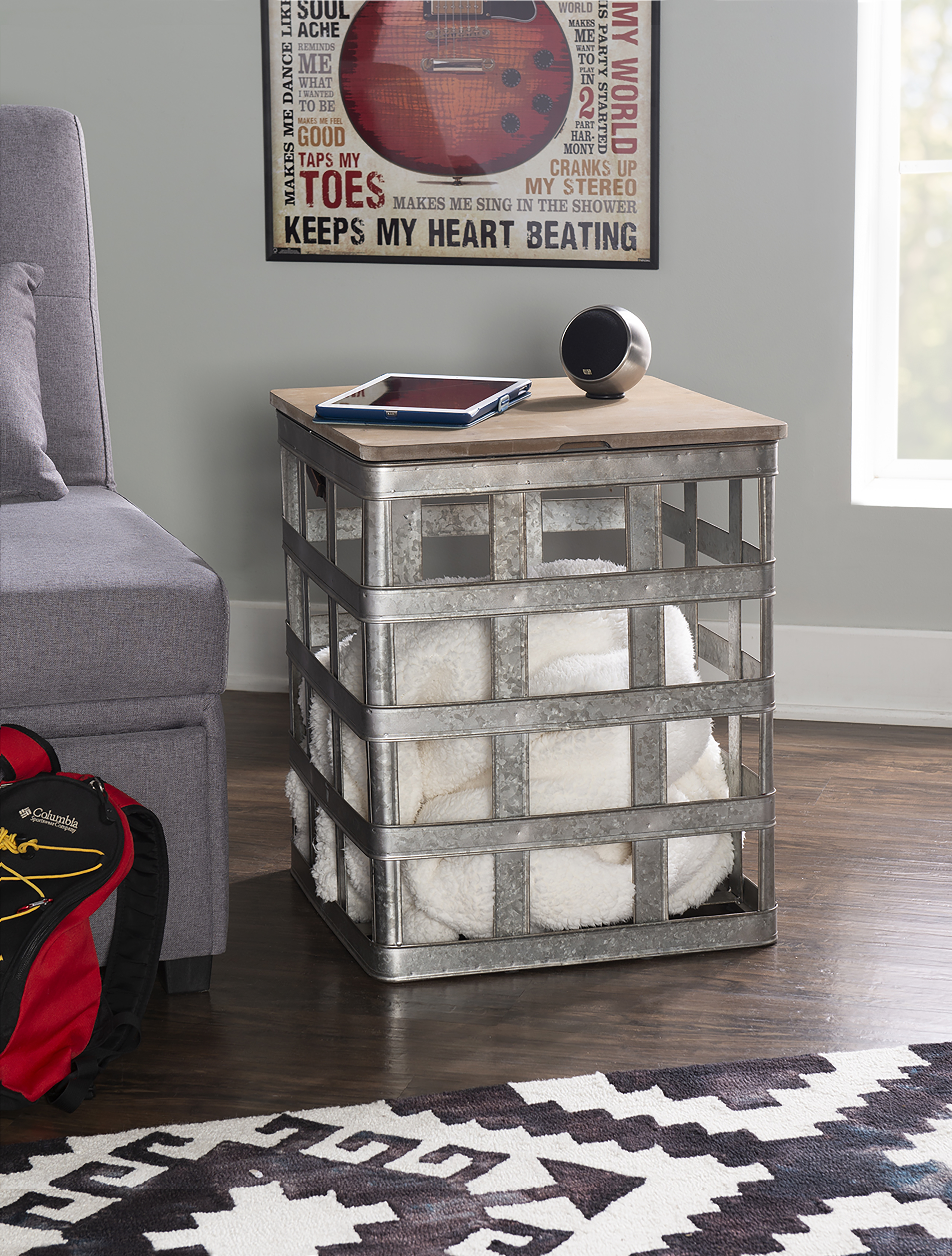 galvanized side table with drawers