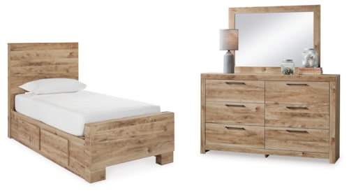 Twin Panel Bed With 2 Side Storage, Dresser And Mirror