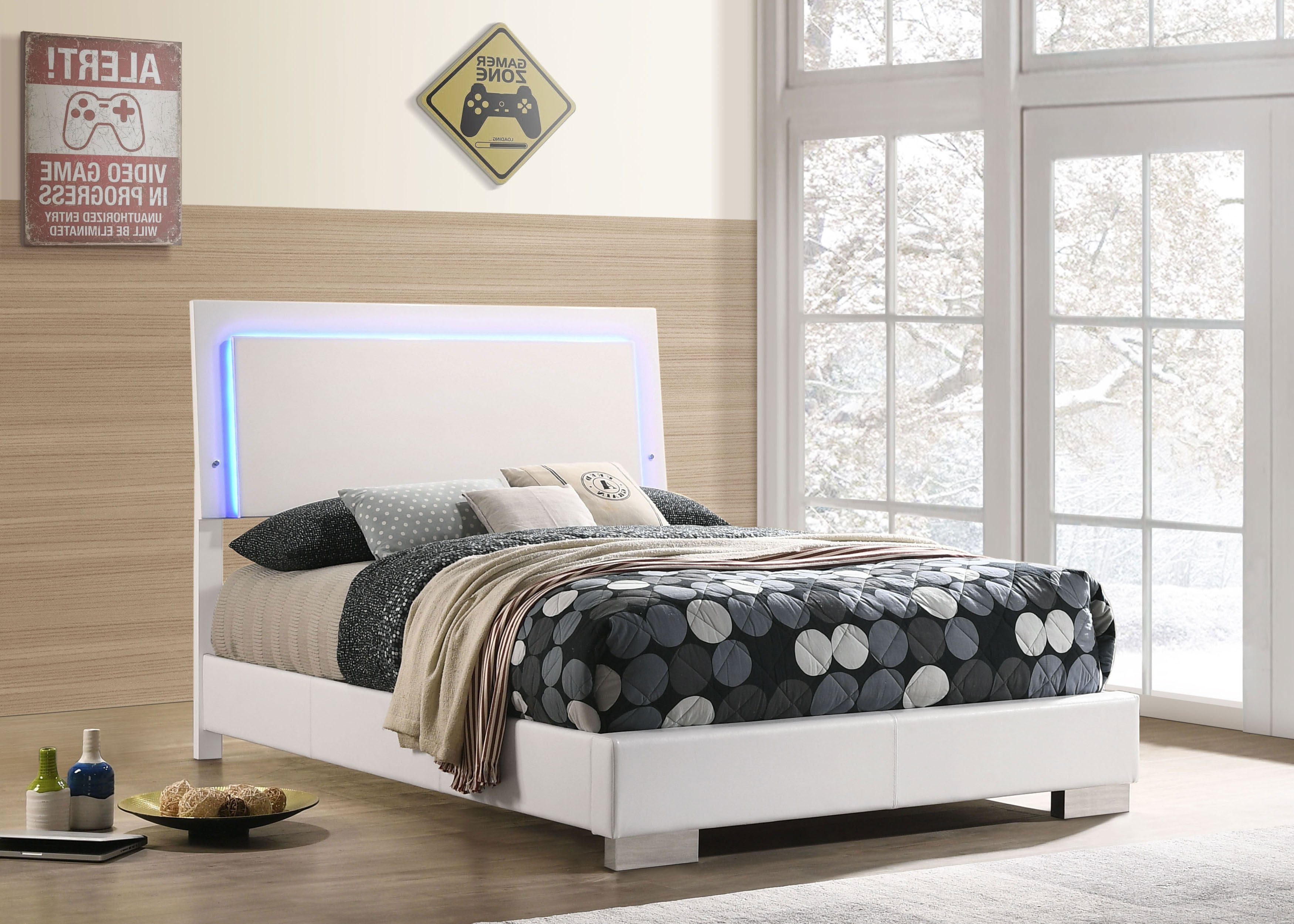 Wood Full LED Panel Bed