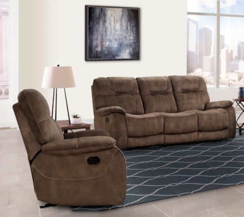 Casual Manual Reclining Sofa and Recliner Set