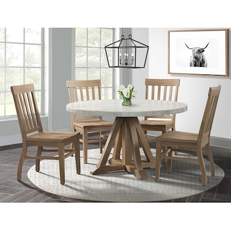 Round Dining Table & 4 Side Chairs