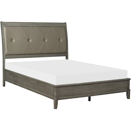 Transitional Queen Panel Bed with Upholstered Headboard