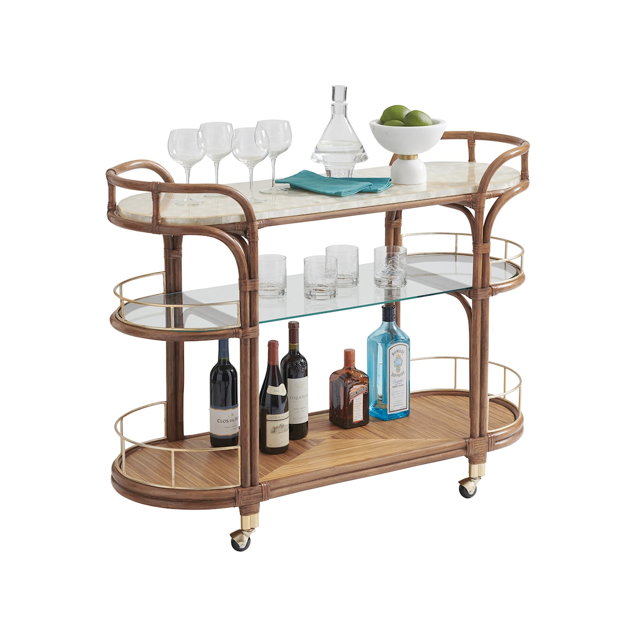 Tommy Bahama Home Palm Desert Toscana Rattan Mobile Bar Cart