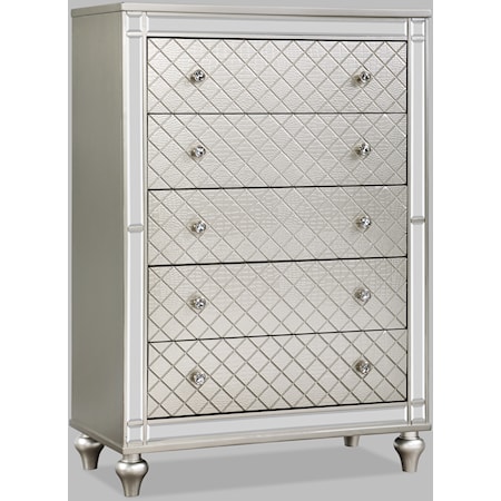 Glam 5-Drawer Bedroom Chest with Diamond Patterned Drawer Fronts