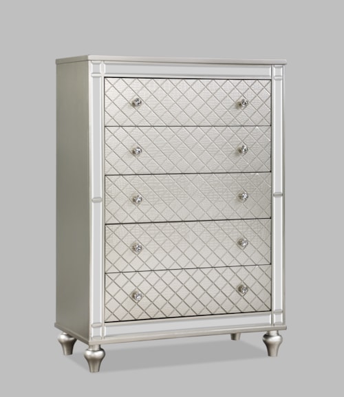 Glam 5-Drawer Bedroom Chest with Diamond Patterned Drawer Fronts