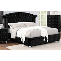 Glam Tufted Upholstered King Bed Black