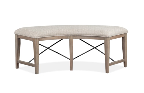 Transitional Curved Dining Bench with Upholstered Seat