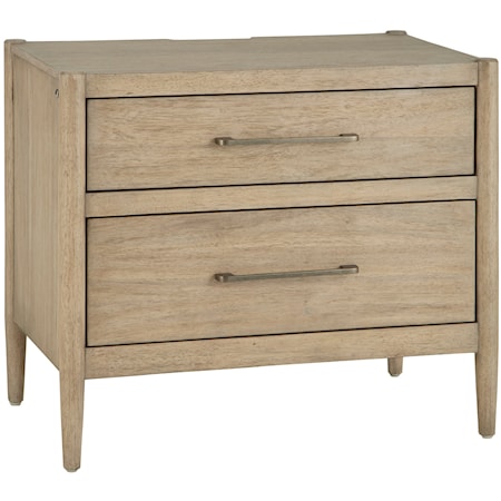 Transitional 2-Drawer Nightstand with AC Outlets and Pathway Lighting