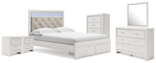 Queen Storage Bed, Dresser Mirror, Chest And 2 Nightstands