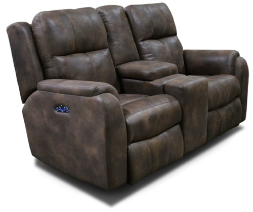 Casual Double Power Reclining Love Seat with Center Console