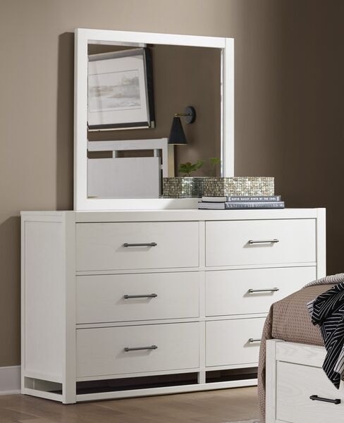 Transitional 6-Drawer Dresser with Landscape Mirror