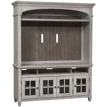 Farmhouse Entertainment Stand and Hutch with LED Lighting