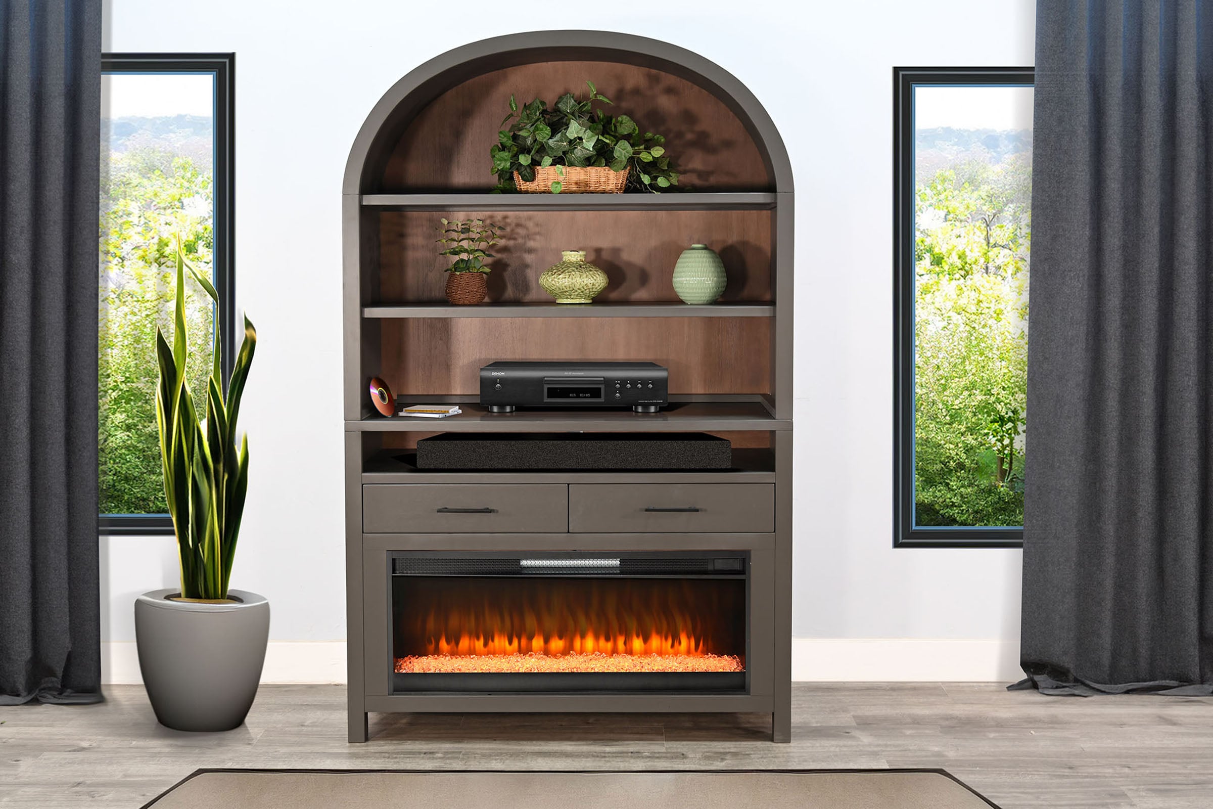 Wide Arch Bookcase with Crystal Fire Insert