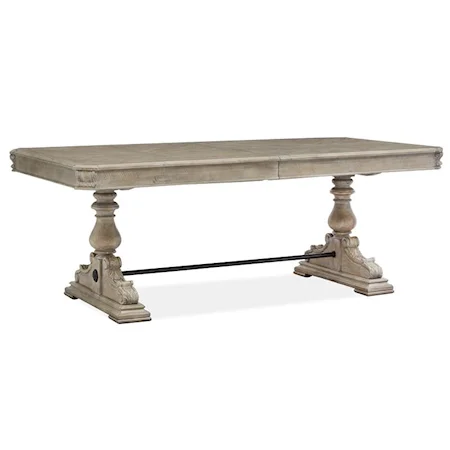Transitional Trestle Dining Table with Two 16 Inch Butterfly Leaves