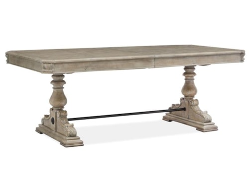 Transitional Trestle Dining Table with Two 16 Inch Butterfly Leaves