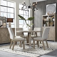 Rustic Industrial 5-Piece Dining Set with Upholstered Chairs