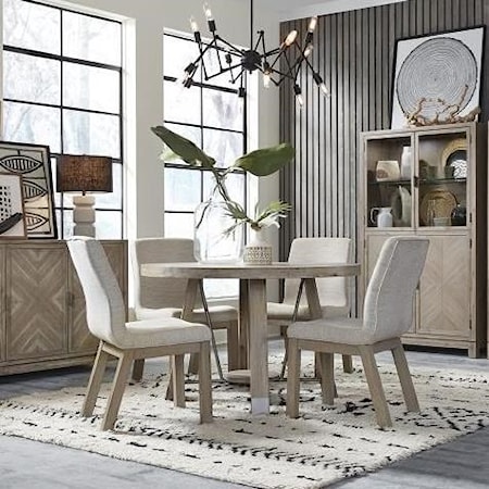 Rustic Industrial 5-Piece Dining Set with Upholstered Chairs