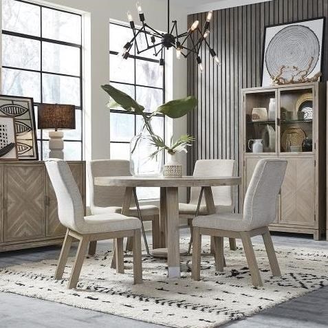 Rustic Industrial 5-Piece Dining Set with Upholstered Chairs