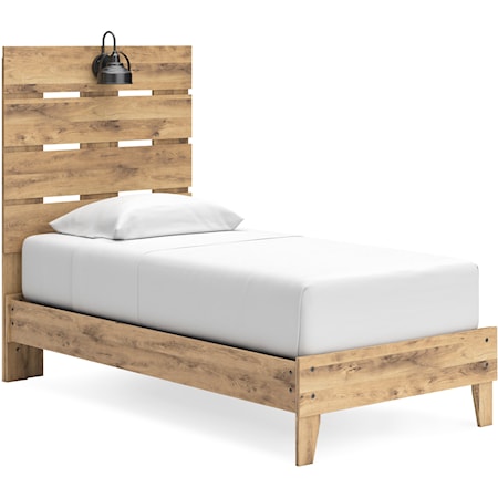 Casual Platform Twin Bed with Matte Black Light Sconce