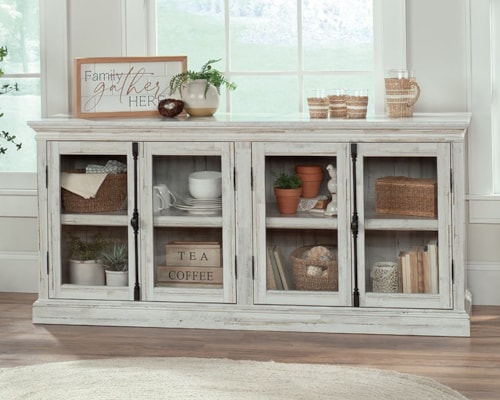 Contemporary 4-Door Storage Credenza with Adjustable Shelving