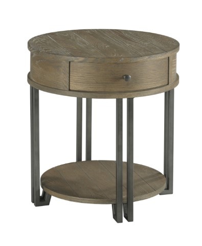Industrial Round End Table with Drawer