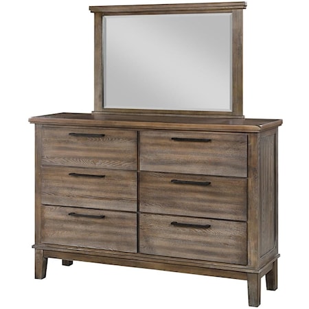 Transitional 6 Drawer Dresser with Felt Lined Top Drawers