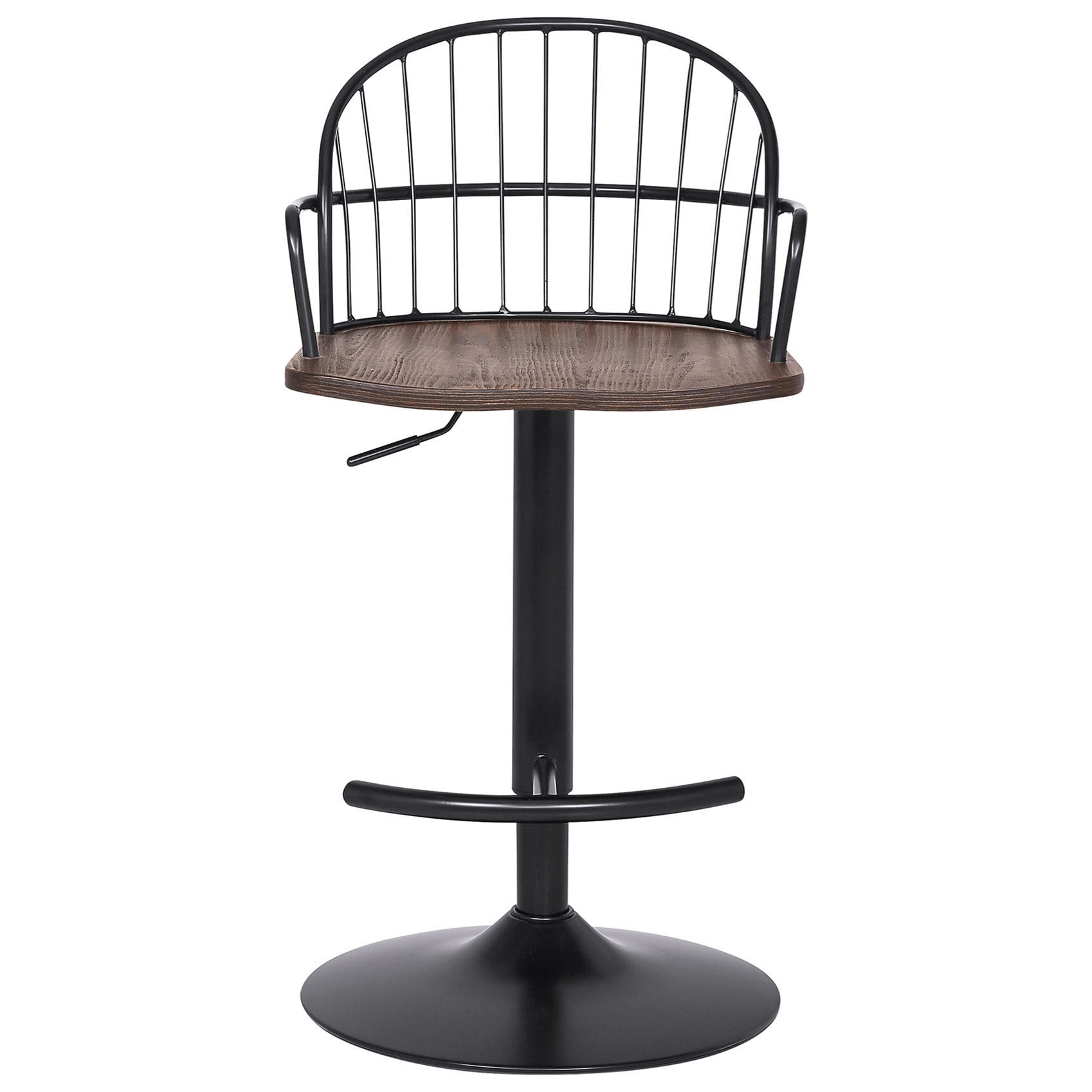 Armen Living Edward Adjustable Walnut Glazed Barstool in Black P