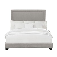 Upholstered King Bed with Nailhead Trim in Glacier Gray