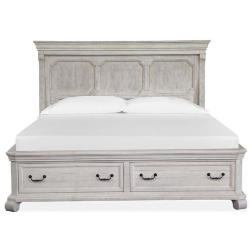 Cottage Style California King Panel Bed with 2 Storage Drawers