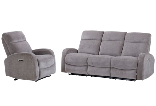 Contemporary Power Reclining Sofa and Recliner Set with USB/USB-C Ports