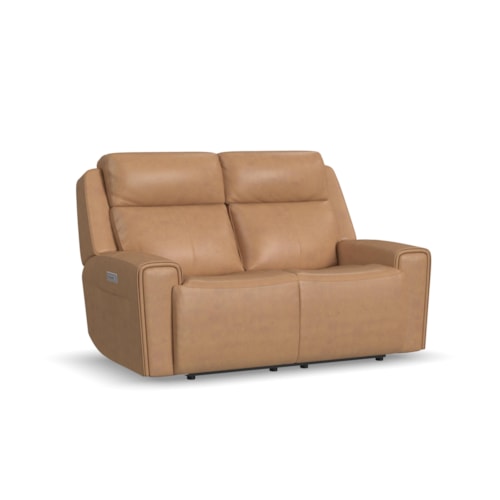 Transitional Power Reclining Loveseat with Power Headrest and Lumber