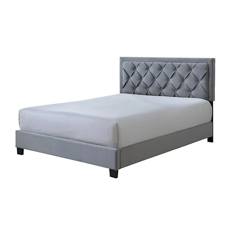 Contemporary Upholstered Queen Panel Bed with Button-Tufting