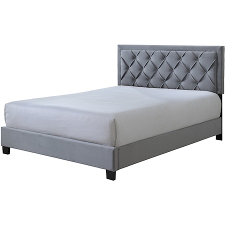 Contemporary Upholstered King Panel Bed with Button-Tufting
