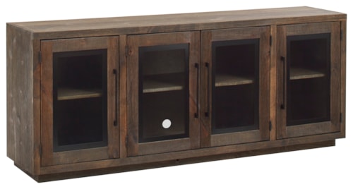 Transitional Console Table with 4 Glass Doors
