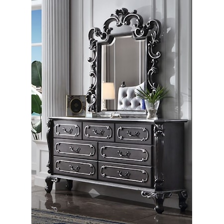 Traditional Dresser and Mirror Set with Felt-Lined Drawers