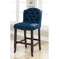 Wing Back Bar Height Chair with Tufting and Nailhead Trim